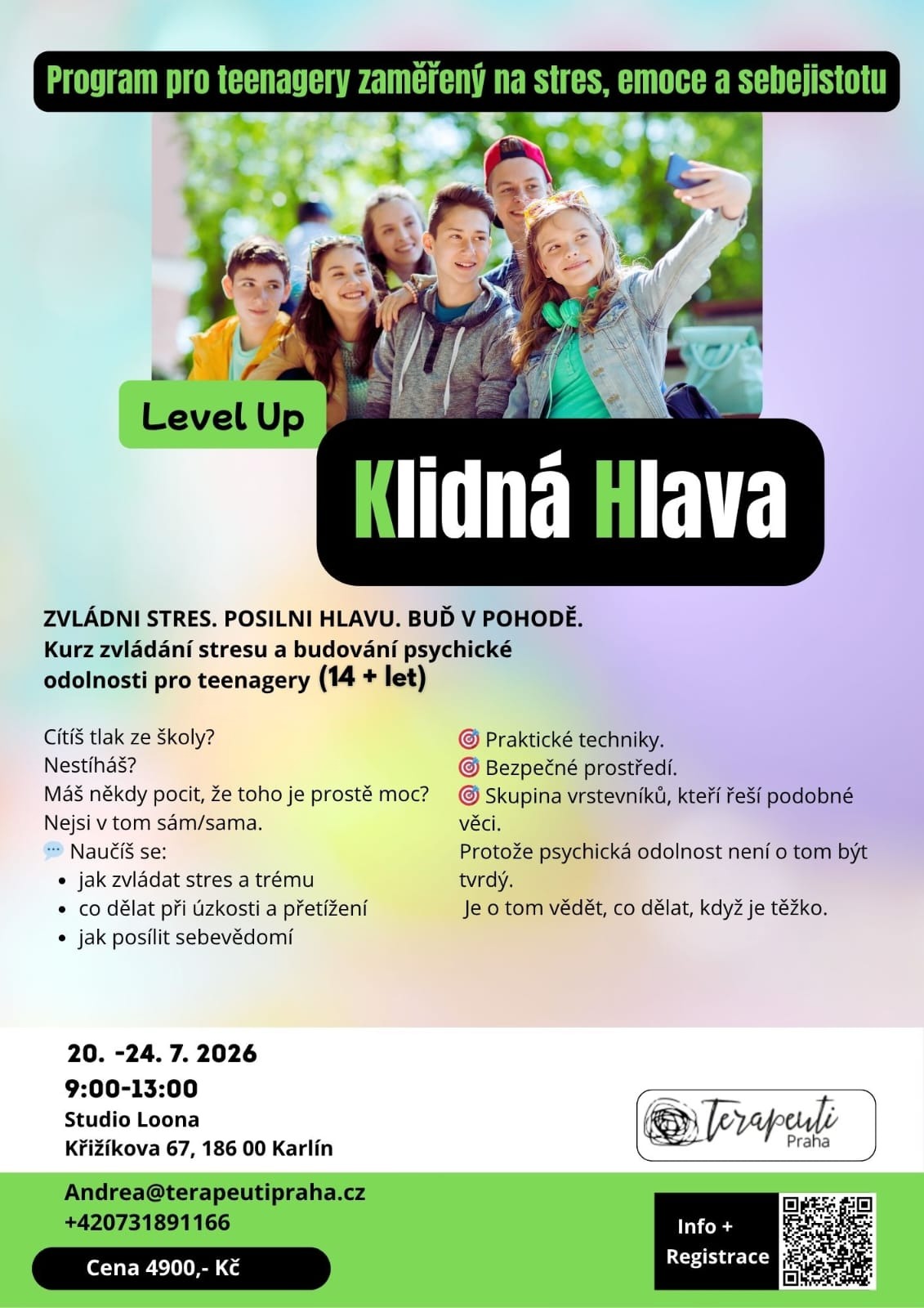 KLIDNÁ HLAVA - letní kurz zvládání stresu pro teenegery 14+